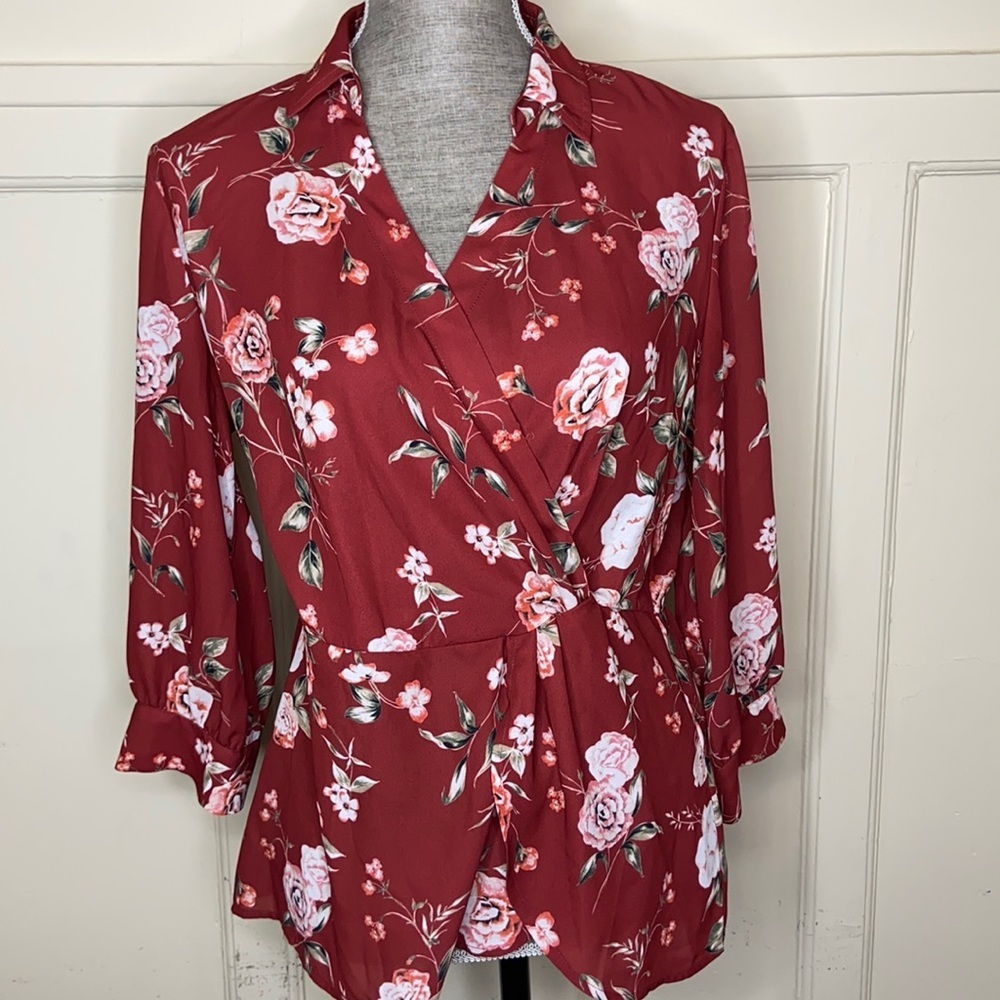 SOHO Floral Wrap 3/4 Sleeve Blouse